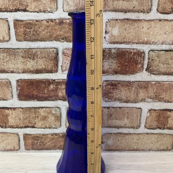 Vintage Cobalt Blue Ribbed Glass Bud Vase Genie Bottle MCM Decor - Picture 4 of 6
